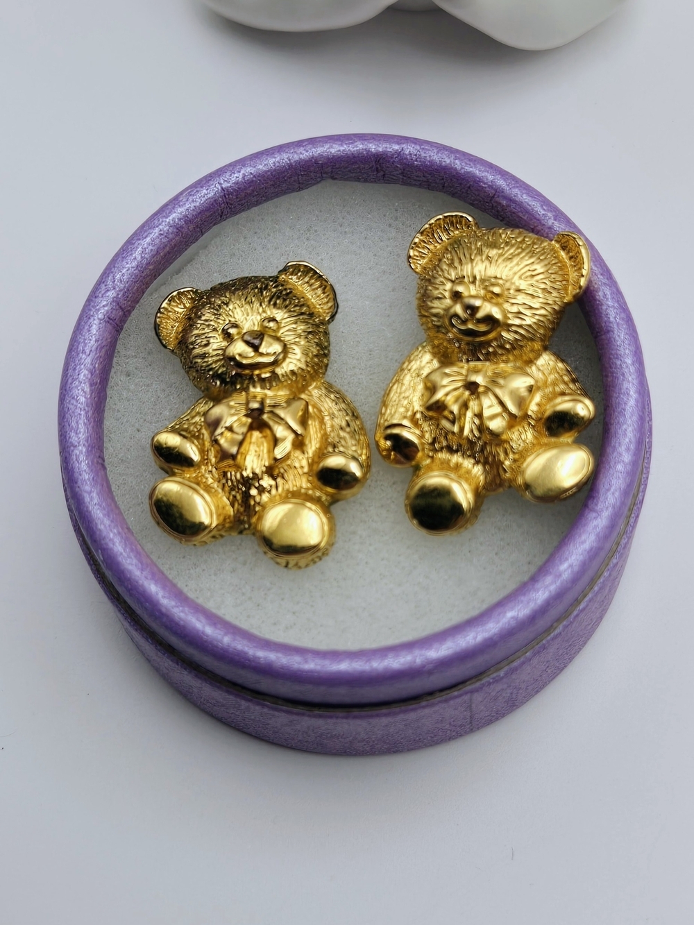 Avon Vintage Cuddly Teddy Gold Teddy Bear Earrings